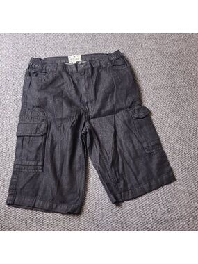 Liberty Blues Cargo Jean Shorts Mens 36 Big Tall Elastic Black Cotton Jorts y2K